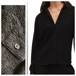 Z Supply Lyrical Crinkle Knit Button Down Shirt Black XS (runs big) NWT